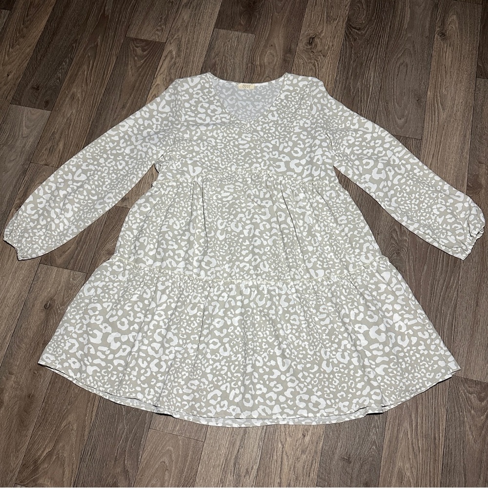Odd Gray and White Animal Print Long Sleeve Sundress